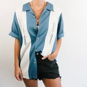 Blue "Bowling" Button Up Blouse XL